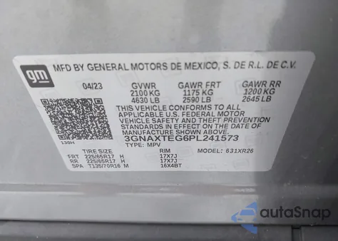 2023 Chevrolet Equinox Awd 2Fl z USA, uszkodzony, nr VIN 3GNAXTEG6PL241573